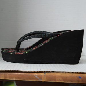 Funky Gothic High Heel Thong Sandals Skull Cherry wedge flip flops